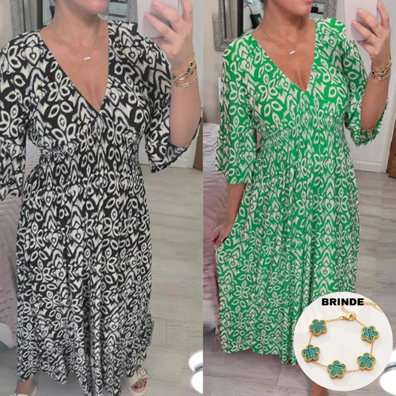 Vestido Estampado Decote V Layelle + Frete Grátis