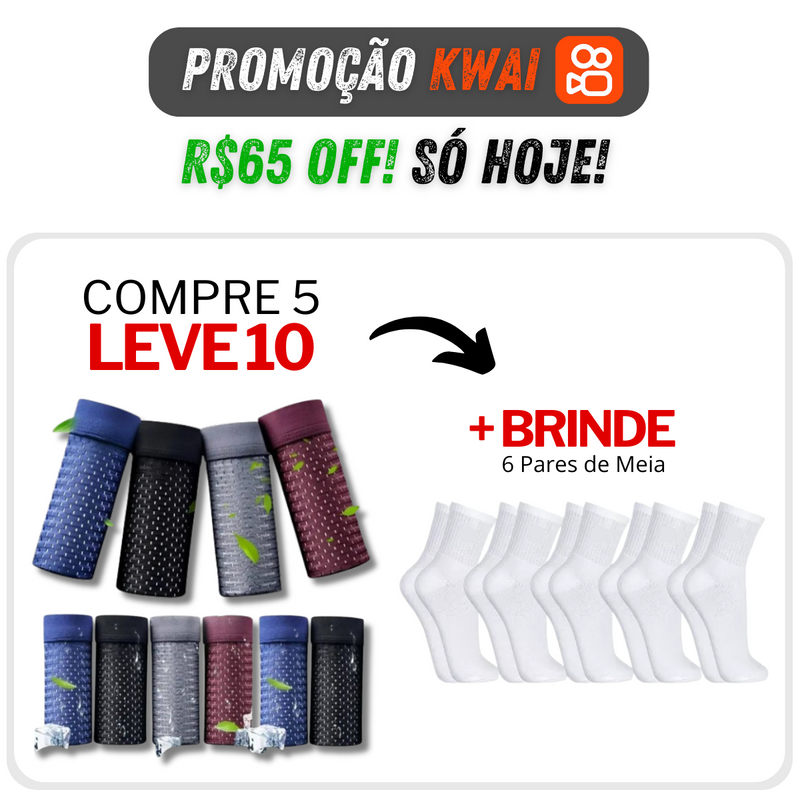 [COMPRE 5 LEVE 10] Kit Cuecas de Fibra de Bambu SkyFlesh + Brinde (6 Pares de Meias)